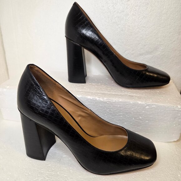 Nine West Begonia Women’s Black Leather Crocodile Block Heel Pumps Shoes - 6 - Picture 5 of 12